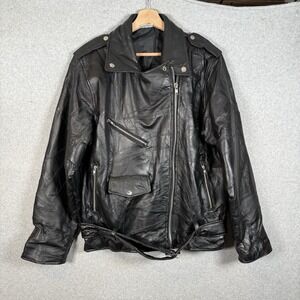 Men's Black Leather Bomber Jacket - Classic Moto Style